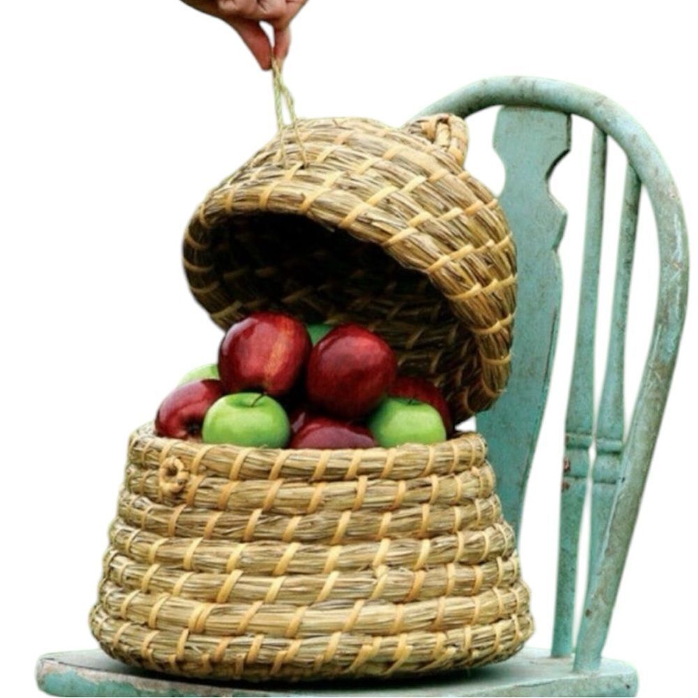 Handmade Coastal Seagrass Basket With Handle – Vintage Decorative Storage